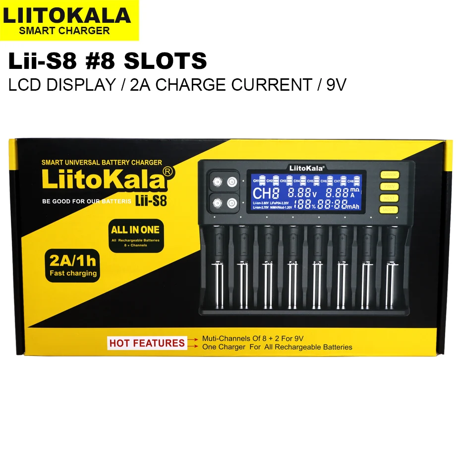LiitoKala Lii-S8 Lii-PD4 Li-ion 3.7V NiMH 1.2V Li-FePO4 3.2V IMR 3.8V For 18650 26650 21700 26700 18350 AA AAA Battery Charger battery charger battery charger adapter