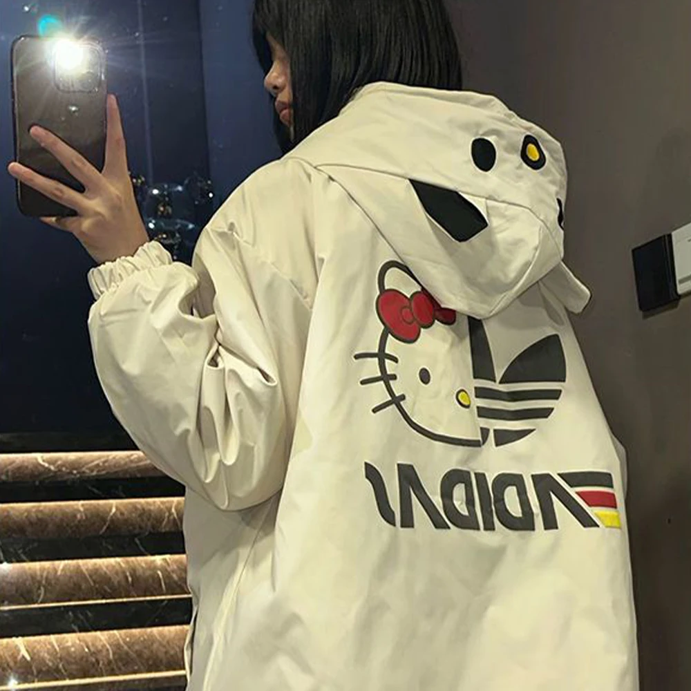 

Hello Kitty Thicken Jackets Sanrios Coat Kawaii Anime Figure Baseball Uniform Warm Tops Men Women Student Harajuku Fashion Loose