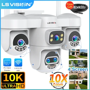 LS VISION 10K Four Screen Outdoor WiFi Camera 10X Zoom CCTV External IP Cam 20MP Security Ai Tracking Video Surveillance Camera 1