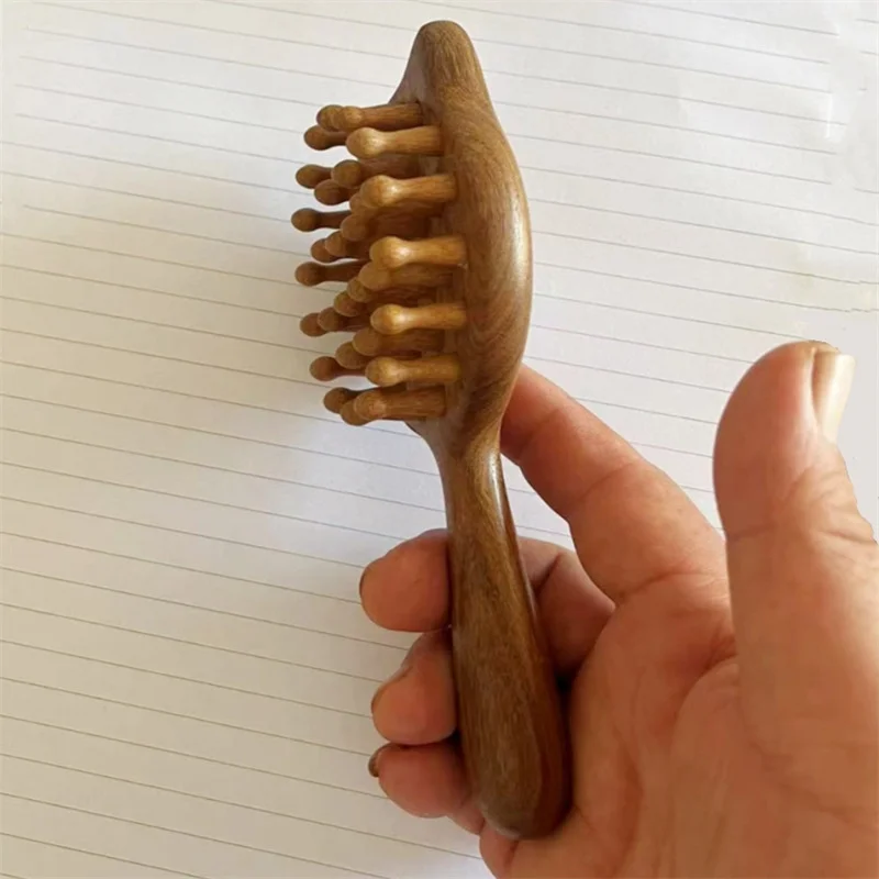 Sandalwood Cartoon Scalp Massage Comb 28 Coarse Toothed Head Hair Styling Comb Wood Circular Tooth Therapy Scalp Massage Combs 4