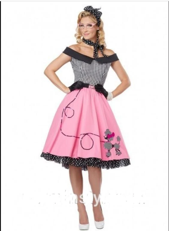 Talla grande 1950s 50s Grease Sweetheart Poodle vestido Grease Fancy Dress mujer Rock N Roll falda Rosa disfraz de mujer| | - AliExpress