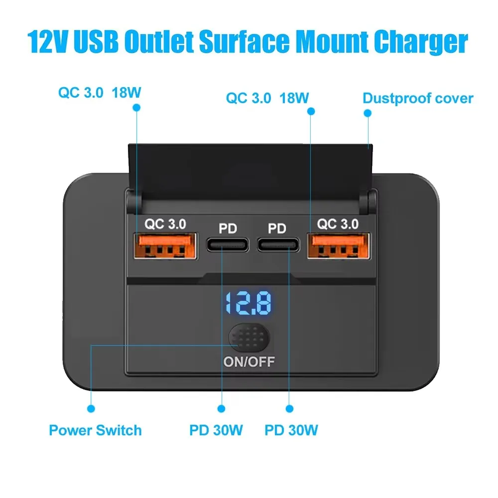 รูปสินค้า 4 พอร์ตชาร์จไฟเร็ว PD+QC3.0 สำหรับรถยนต์และเรือ