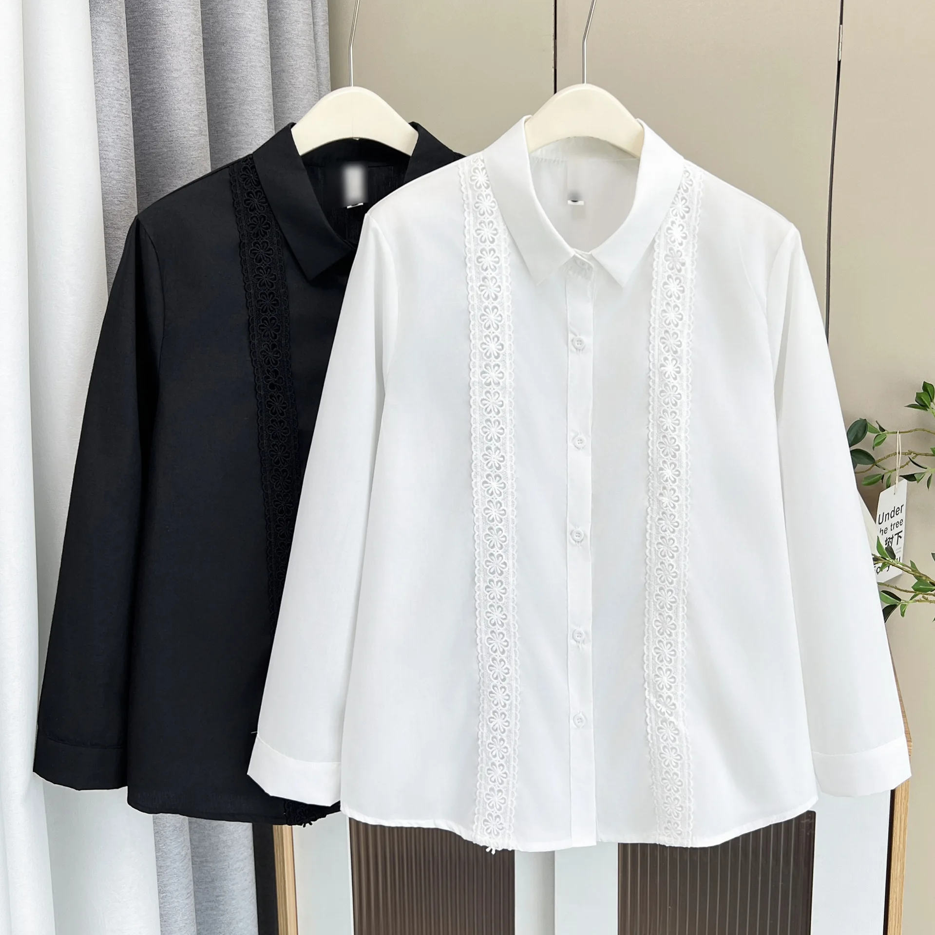 Fashion Plus Size Women's Blouses 2025 Autumn New Elegant Lace Long Sleeve Shirt