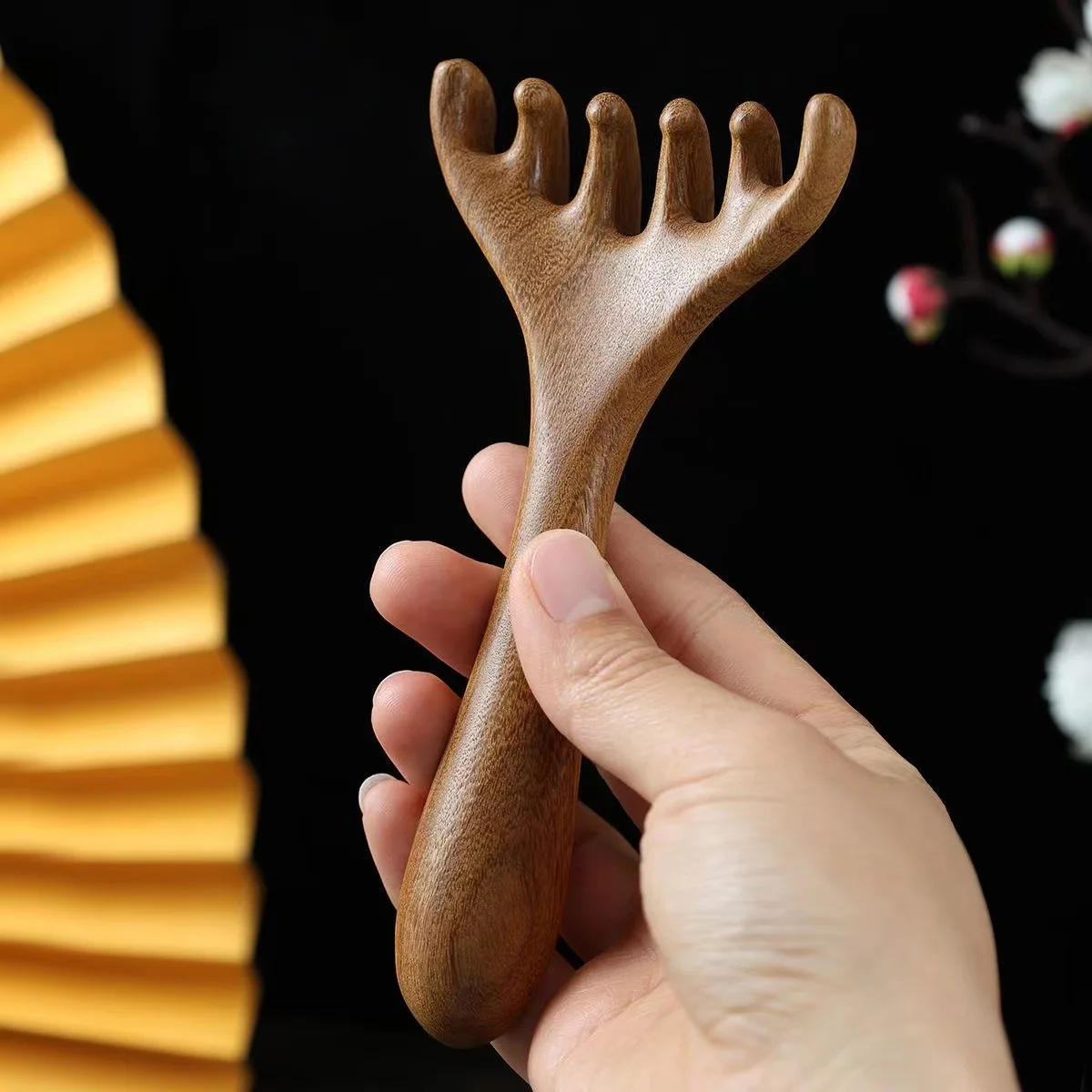 Deer Horn Head Noon Wood Massage Comb Improve Face Eye Circulation Five-Claw Scalp Massager Gua Sha Tool Back Scratcher Spa Tool 3