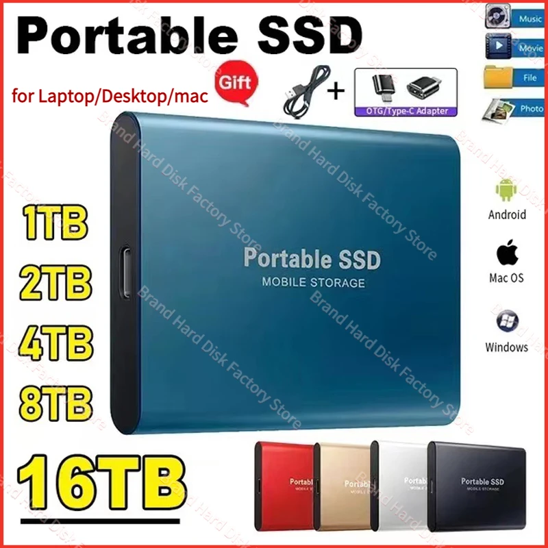 

Portable SSD 1TB High-speed Mobile Solid State Drive 500GB External Storage Decives Type-C USB 3.1 Hard Disks for Laptop/PC/ Mac