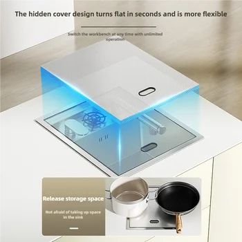 ซ่อนบาร์อ่างล้างจานถ้วยเครื่องซักผ้า 304 อ่างล้างจานสแตนเลสขนาดเล็กเงินเดี่ยวพร้อมฝาปิดบาร์ระเบียงอ่างล้างหน้า 2