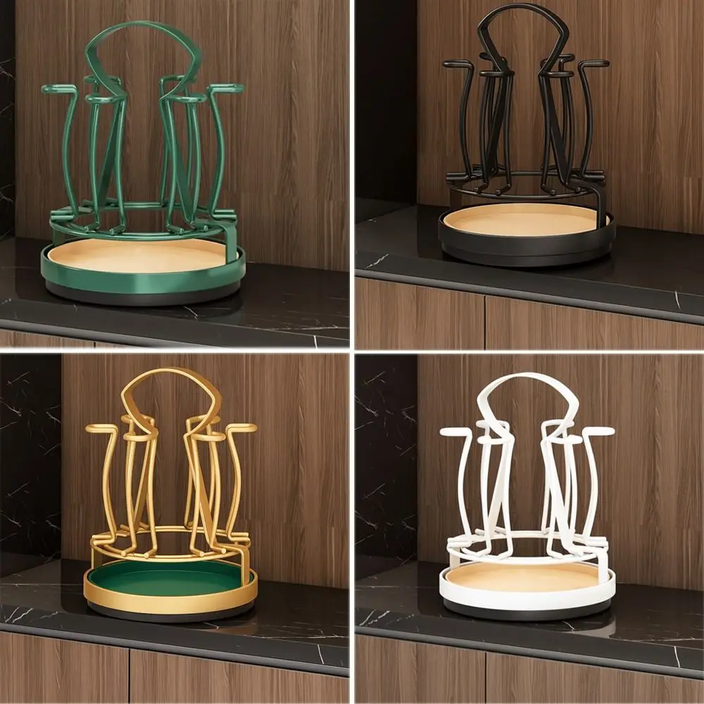 360° Rotation Cup Drain Rack 6 Hooks Space-saving Cup Drying Rack Large Capacity with Water Drain Tray