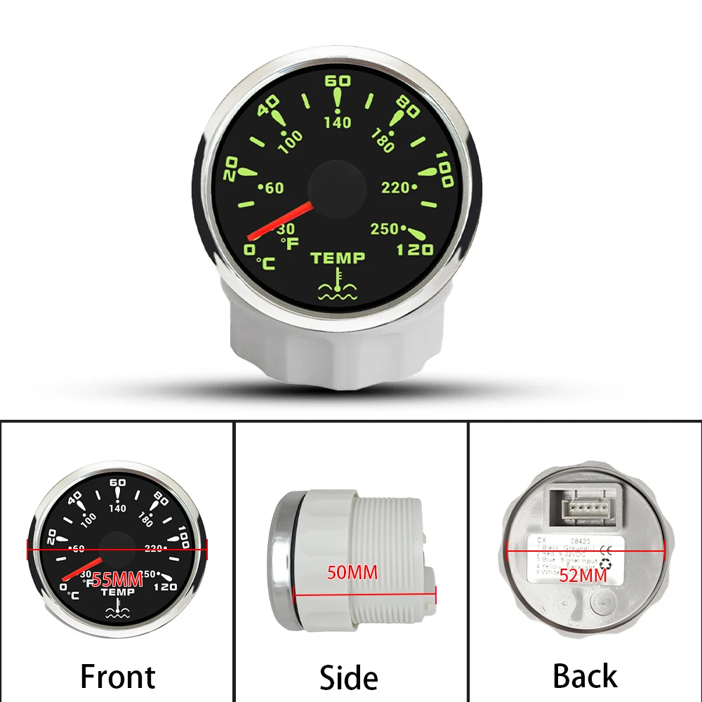 ELING 유니버셜 52mm 수온계 게이지 40-120도 7색 백라이트 12V 24V 자동차 트럭 선박용