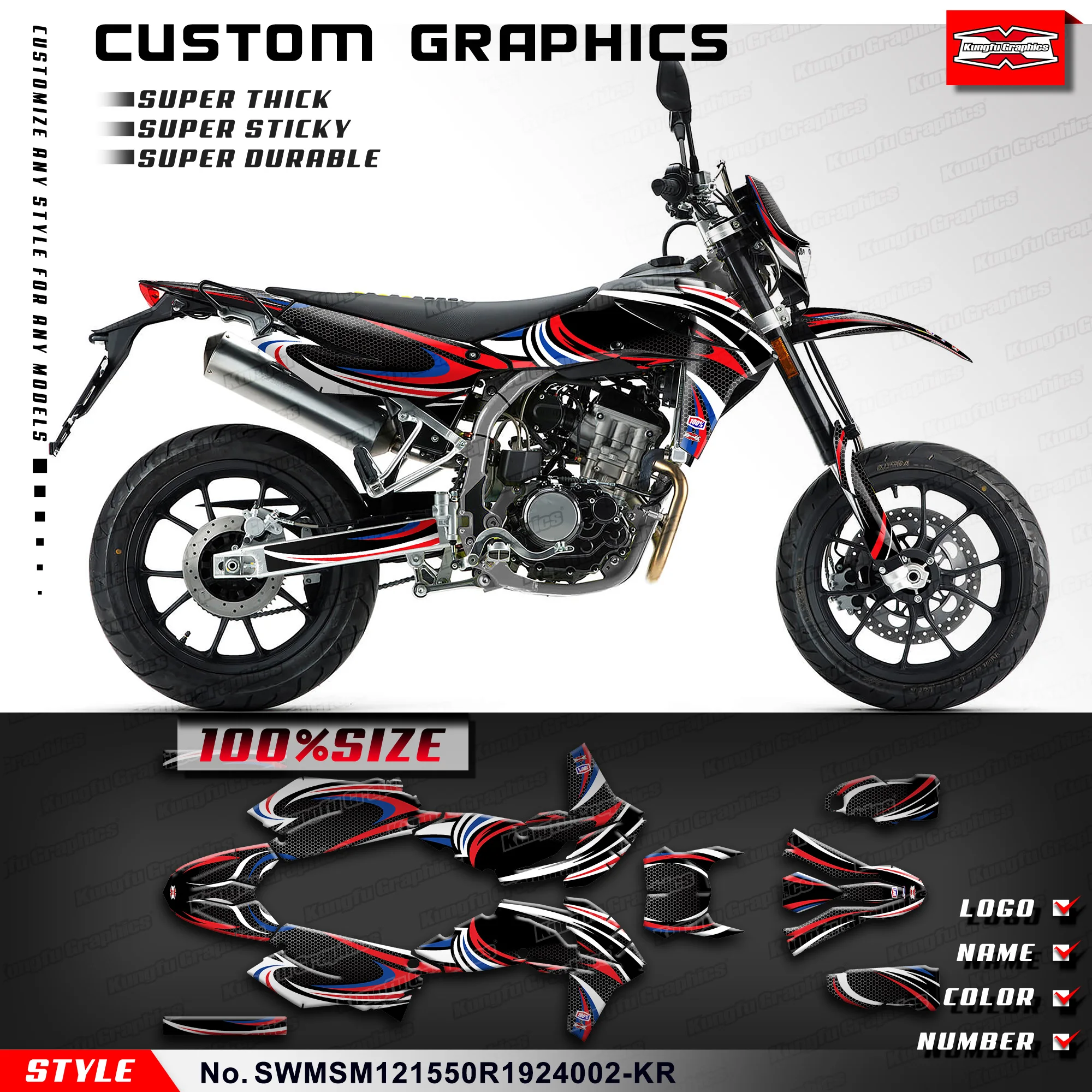 

KUNGFU GRAPHICS Motorcycle Graphics Adhesive Sticker for SWM SM500R SM125R SM150R SW150GY (CN) 2019-2024, SWMSM121550R1924002-KR