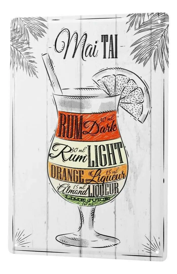 

Tin Sign Nostalgic Alcohol Retro May Tai Cocktail Retro Wall Home Bar Pub Vintage Cafe Decor, -Metal Tin Signs, Home Kitchen Wal