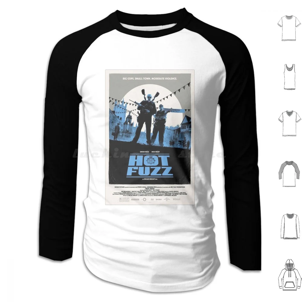 Hot Fuzz ( 2007 ) Poster Felpe Con Cappuccio Manica Lunga Hot Fuzz Simon Pegg Nick Frost Swan Hot Fuzz Film Fuzz Hot Fuzz