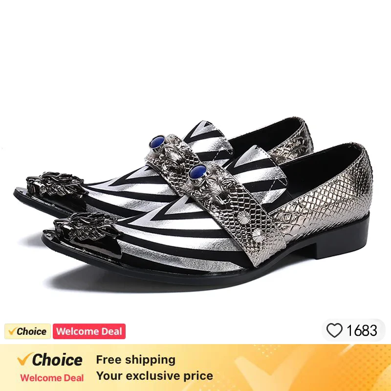 Summer breathable business banquet men's shoes Silver Golden leather party casual shoes model personalized show wedding