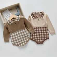 

Toddler Baby Girl Knitted Rompers Spring Autumn New Casual Plaid Long Sleeve Jumpsuits for Newborns Cotton Soft Kids Clothes