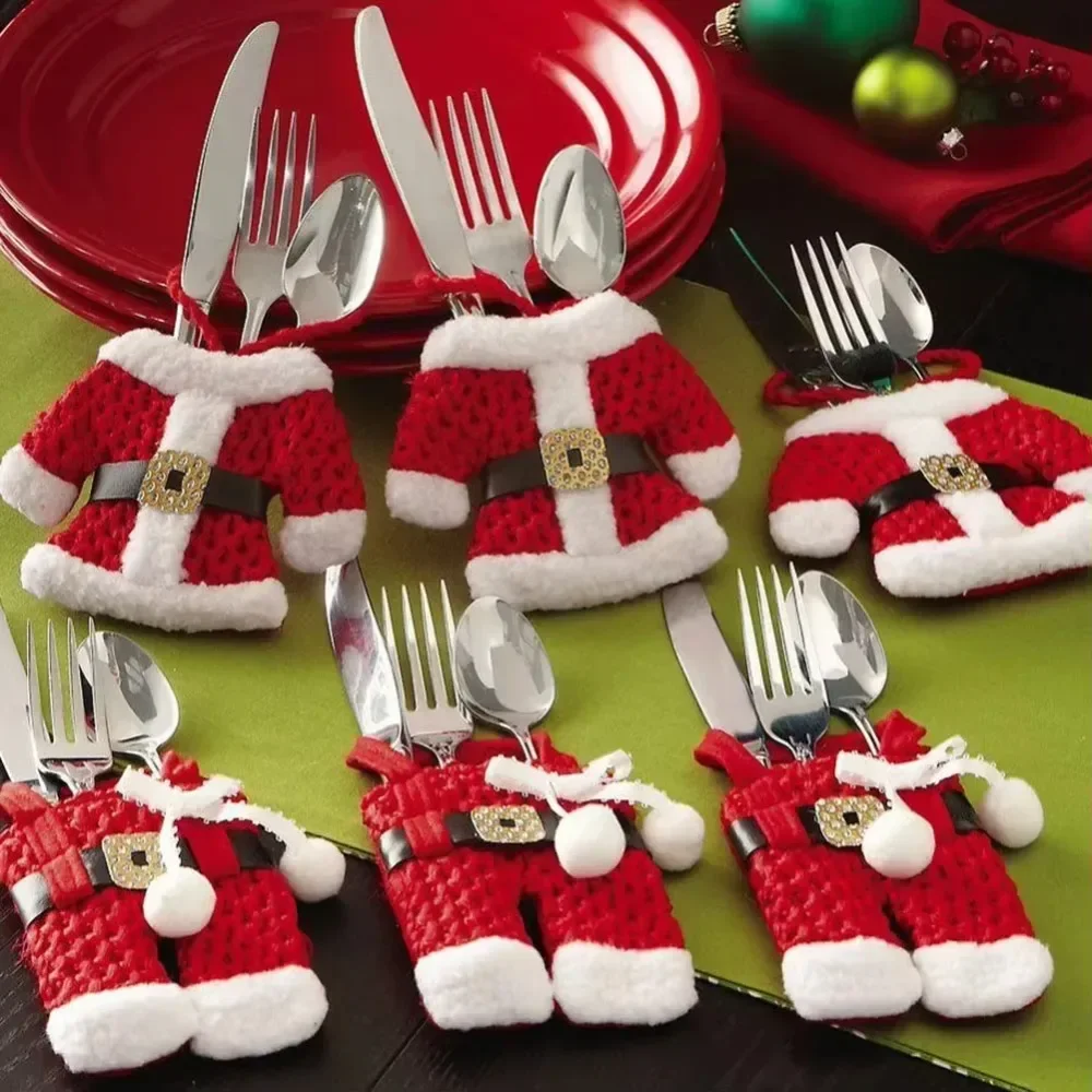 Enhance Your Dinner Table's Festive Atmosphere with 3 Sets of Spoon Fork Bag Skirt Pant Cutlery Holders Christmas Table Decor