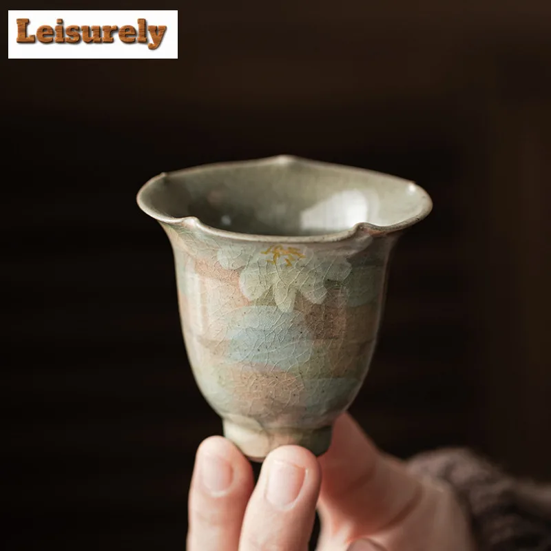 Hand-painted Daisy Teacup Ancient Ice Crack Glaze Glazed Tea Bowl Tea Pair Tea-tasting Smelling Cup Chazhan Master Cup Tea Items