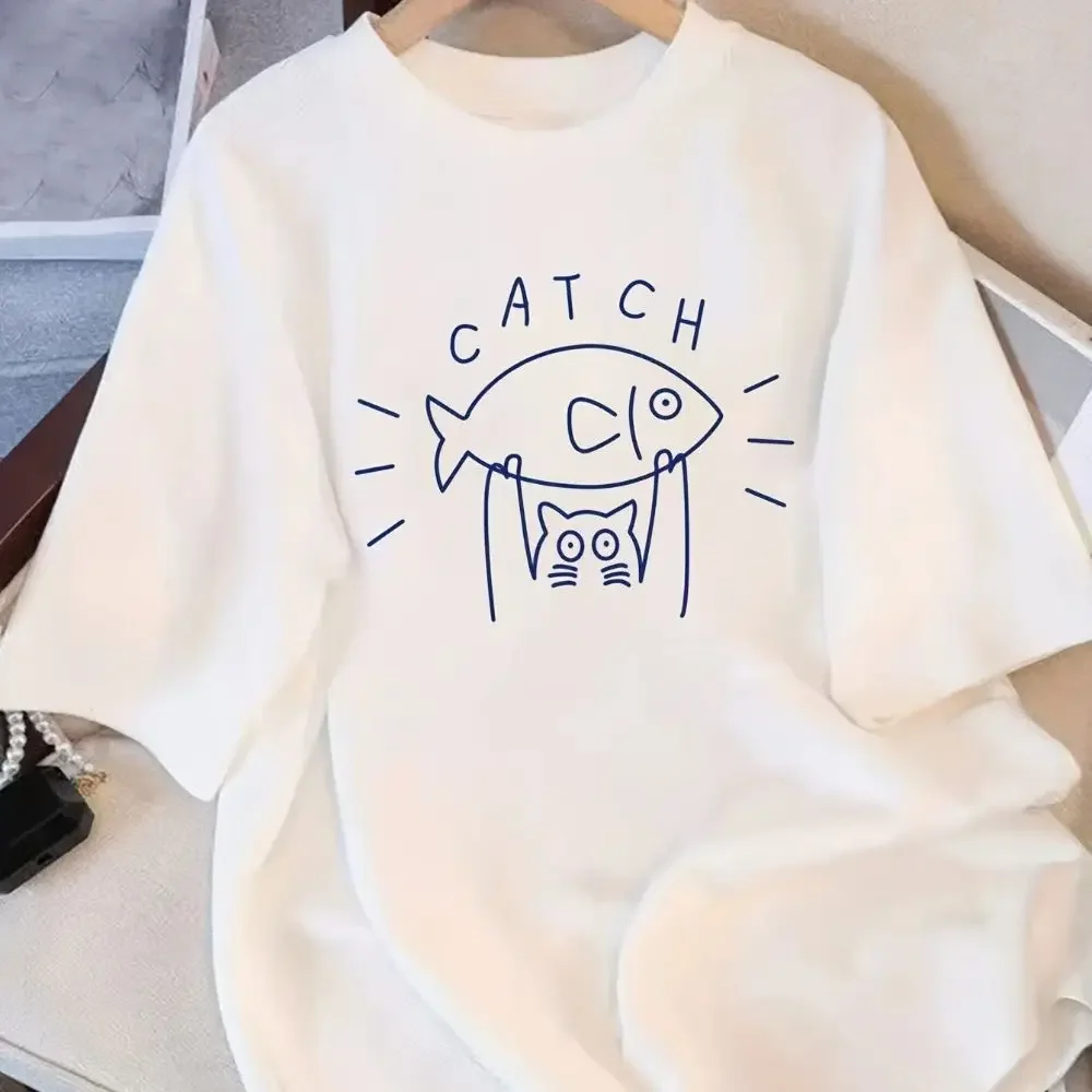 T-shirt Women's Couple Wear Round Neck Short Sleeve 2025 Summer New Loose Office Shirt Weekend Daily Trend Graphic T Shirts Y2K