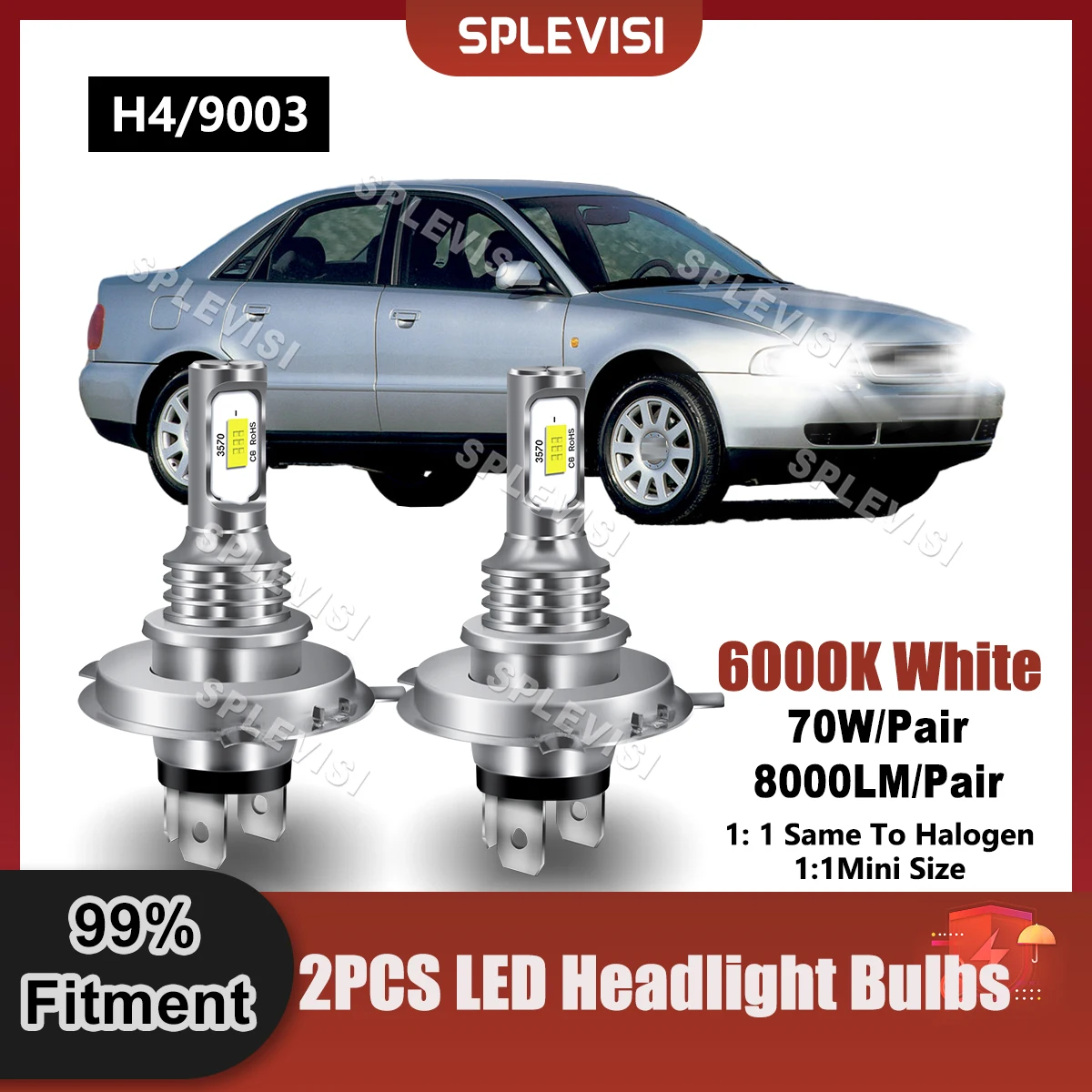 

Plug And Play 2PCS 9003/H4 LED Headlamp High Low Beam 9V-24V 8000LM For Audi A4 1994 1995 1996 1997 1998 Car Light Bulbs