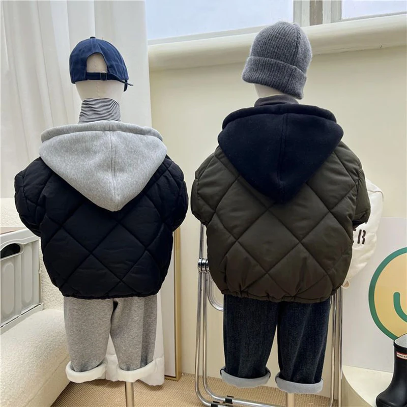 Children Cotton Padded Coats Winter Solid Plaid Warm Boys Girls Hooded Parka 1-8Years Kids Loose Casual Quilted Jackets down jacket,children jackets