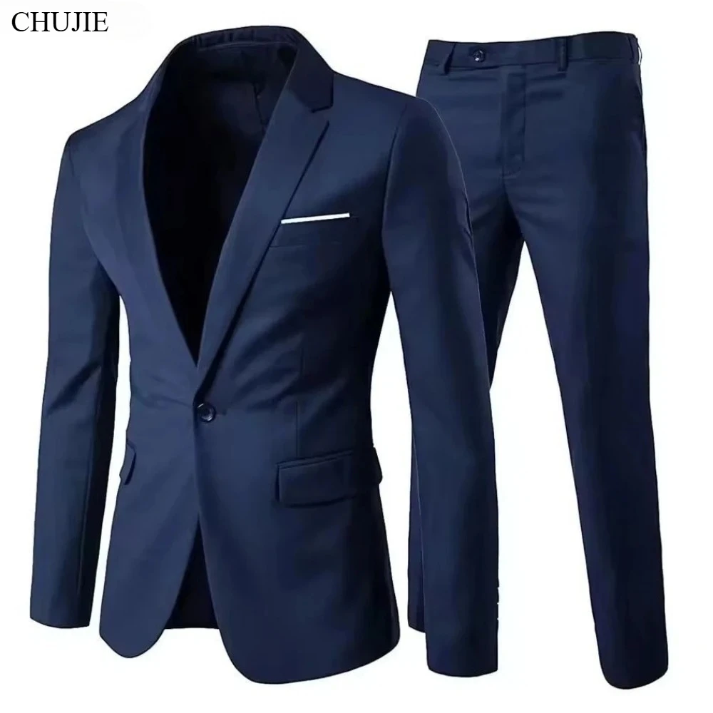 Abiti da uomo 2 pezzi Set giacche pantaloni eleganti blazer da sposa slim fit abito formale moda business classico costume 2025 - immagine 6
