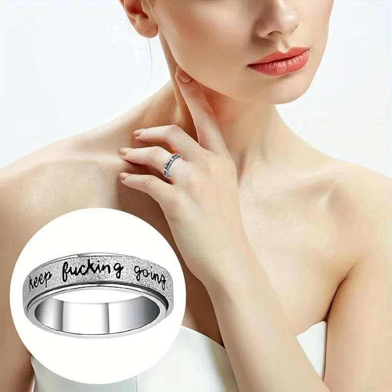 Anello rotante in acciaio inossidabile vibrante ispiratore alla moda, regolabile, unisex, da indossare ogni giorno, per mantenere l'anello - immagine 2