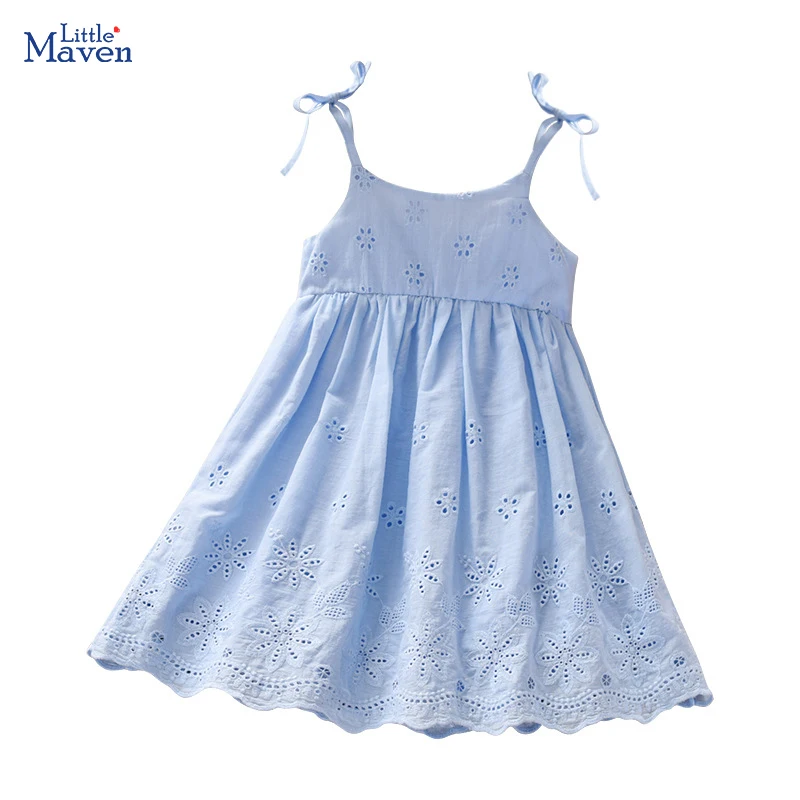 

Little Maven 2024 Summer Kids Baby Girls Clothes Sleeveless Dresses Cartoon Flowers Children's Clothing Vestidos Cotton