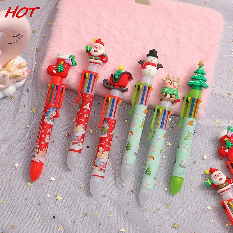 

1PC Christmas Eight-color Ballpoint Pen Cute Press Ballpoint Pen Holiday Kid Gift Merry Christmas Decor For Home Xmas Ornament