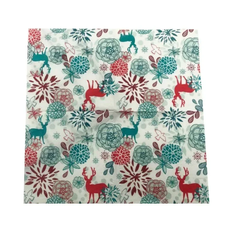 20pcs/Pac Colorful Napkins Christmas Moose Fireworks Table Mouth Cloth Paper Napkins Holiday Party Square Paper 33cm