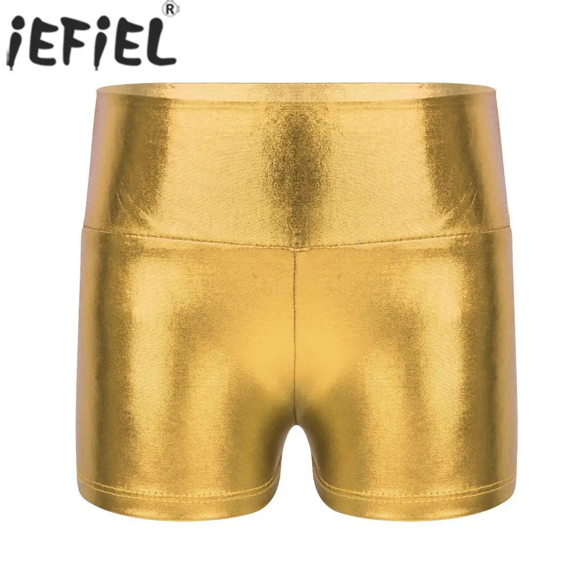 Kids Girls Metallic Shiny Ballet Dance Gymnastics Shorts High Waist Fitness Workout Yoga Cheer Dancewear Activewear