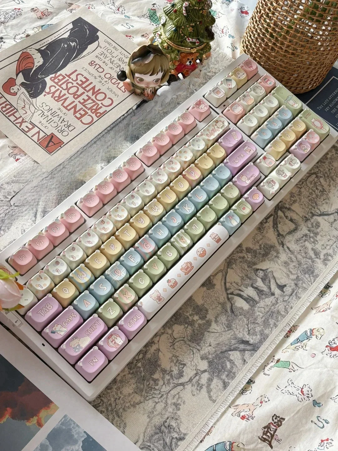 DIY Teclado Mecânico, Urso Keycap, Kawaii bonito,