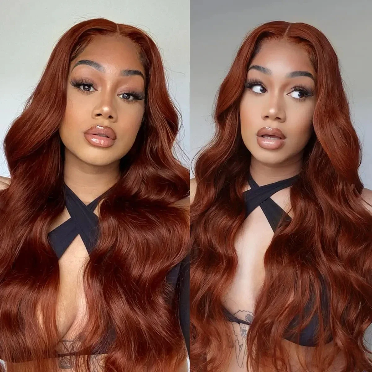 

250 Density Color Reddish Brown Body Wave Lace Front Human Hair Wigs 13x6 HD Lace Frontal Wig For Women Pre Plucked Transparent