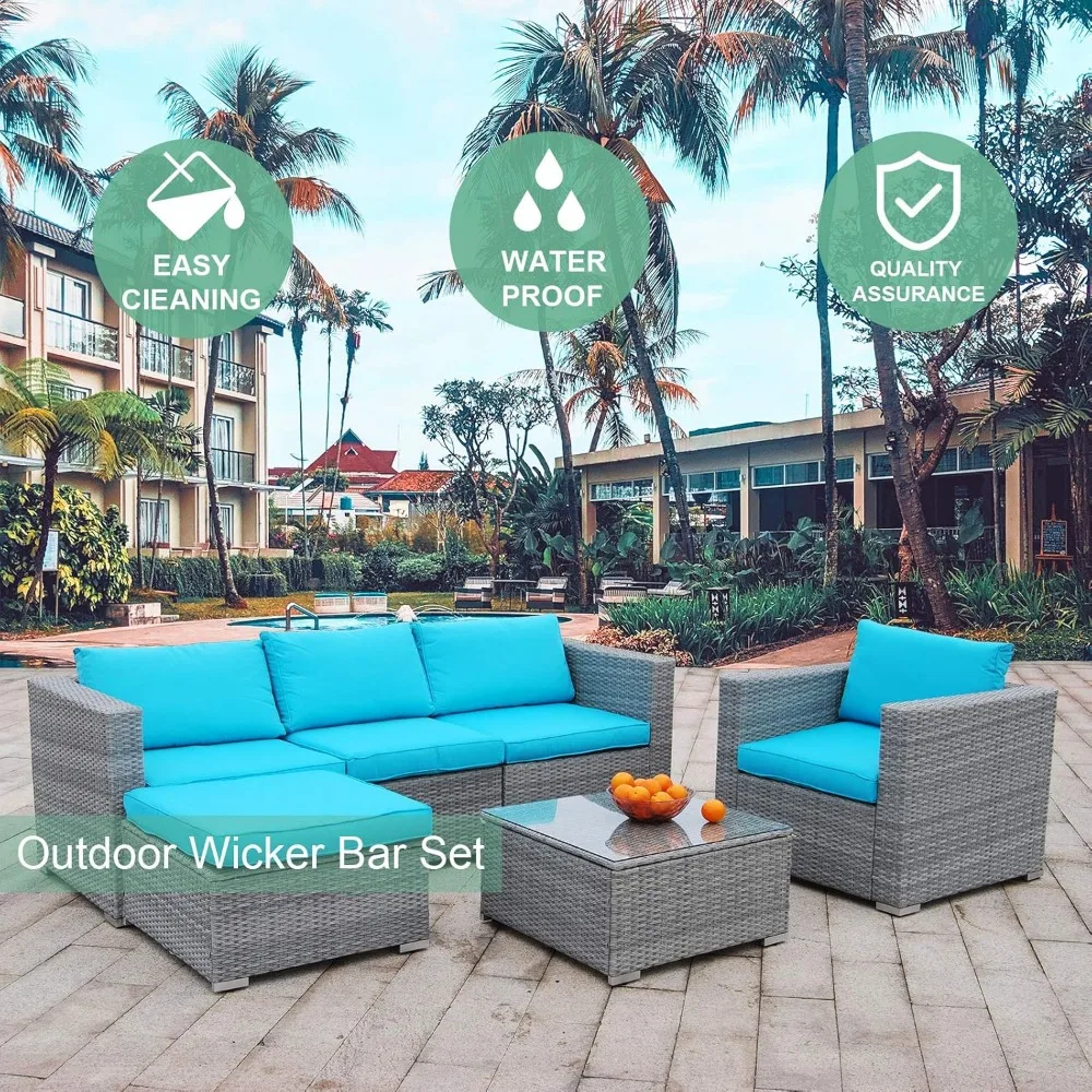Garden Sofas 6pcs Patio Furniture Set PE Rattan Wicker Sectional Outdoor Sofa Set Outside Couch w/ Cushions & Table