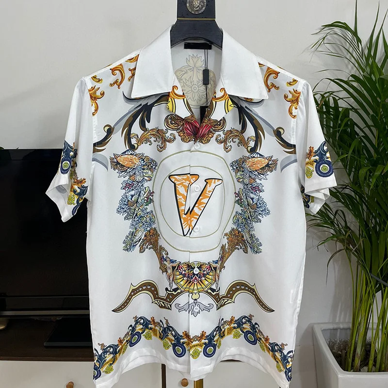

2024 New Baroque Style Luxury Shirts Men's Summer Hawaiian 3D Shirts Oversized Tops Short Sleeve Buttons Loose Clothes European