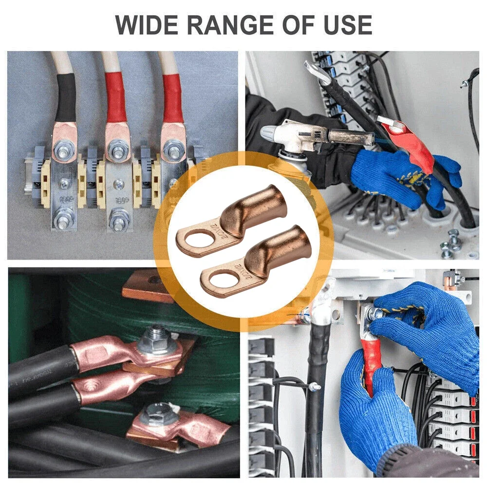 베어 구리 케이블 와이어 러그 링 터미널 배터리 용접 커넥터, 2/0AWG M6/M8/M10/M12, 10/25PCs