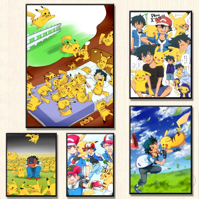 

Canvas Hd Prints Ash Katchumpikachu Poster Toys Gift Art Picture Modular Painting Modern Living Room Decor Gifts Hanging