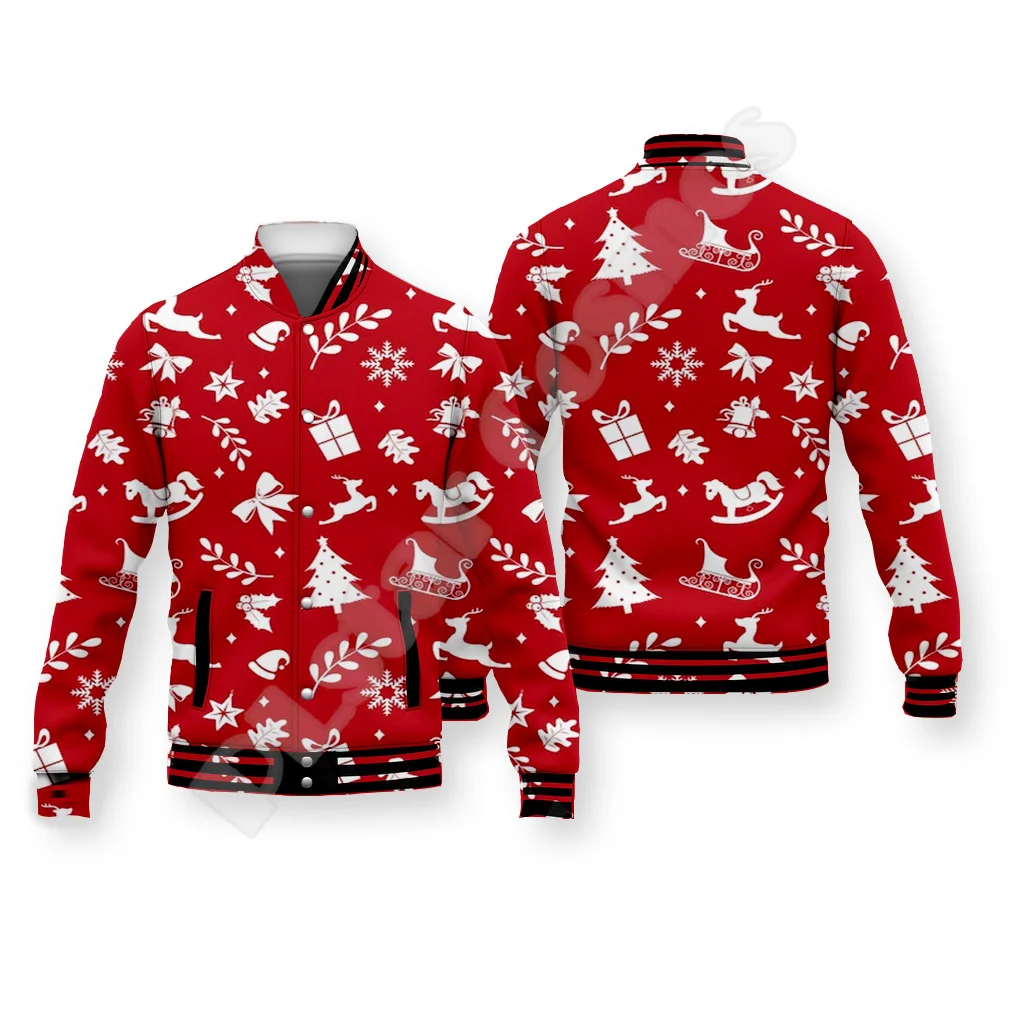 Christmas Santa Claus Pattern Xmas Tree Deer Animal Winter Warm Overcoat 3DPrint Funny Harajuku Button Cotton Baseball Jacket X6