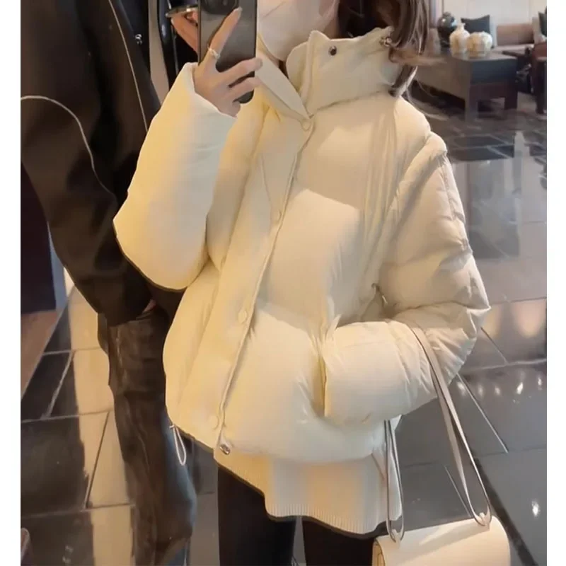 Fashion Commuter Solid Color Long Sleeve Hooded Women's Short down Jacket 2023 Winter New Casual Loose Cotton Padded Jacket