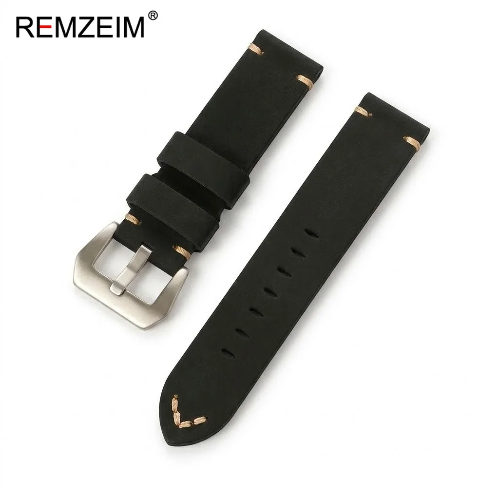 Men's Extra Thick Crazy Horse Leather Watch Strap - Sport Style Durable Replacement Wristband