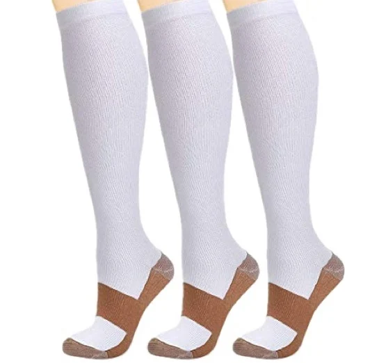 15-25mmhg Nylon Varicose Veins Nurse Sport Stockings Lady Mens Running Knee High Compression Socks Athletic Medical Copper Socks
