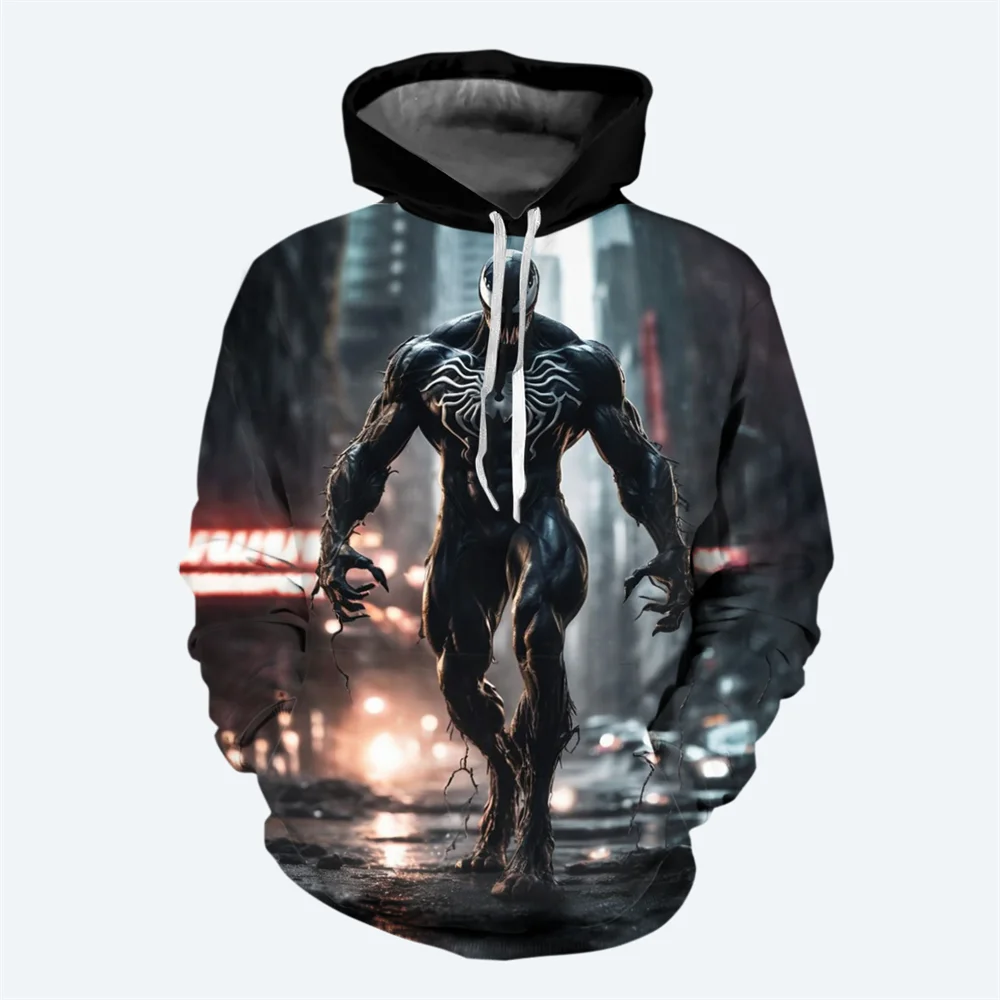 Sudadera con capucha para hombre con estampado 3D de la nueva película Marvel de otoño e invierno, sudadera con estampado de Venom, sudadera de moda urbana de hip-hop, sudadera informal para hombre
