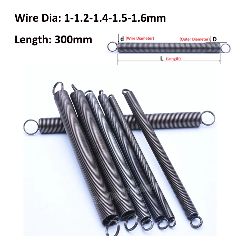 1Pc Tension Stretching Dacia Spring Dual Hook Coil Extension Pullback Spring Steel Metal Furniture Wire Dia 1-1.6Mm Lunghezza 300Mm