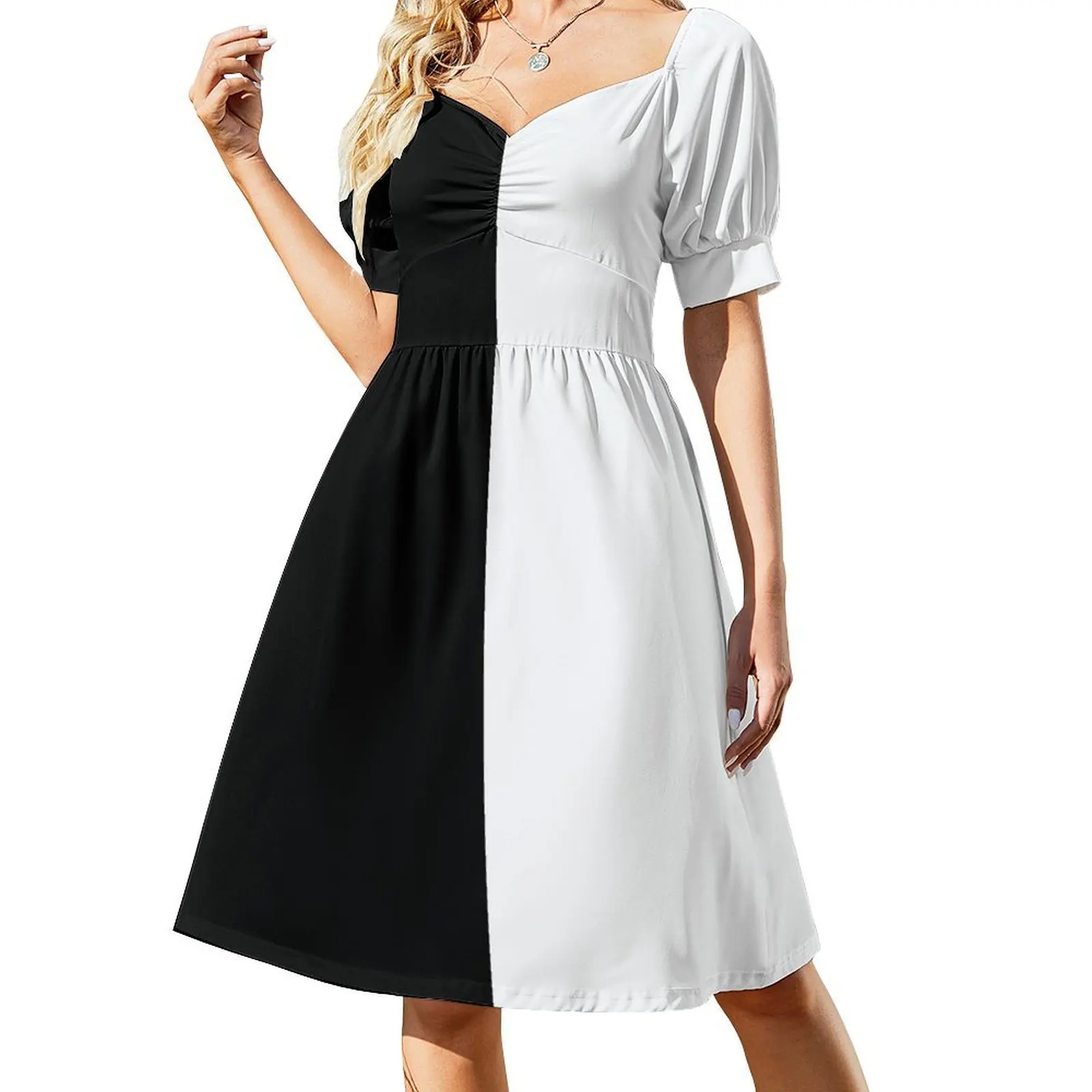 Vestido de manga corta mitad negro mitad blanco conjuntos de verano para mujer vestido mujer vestido de verano