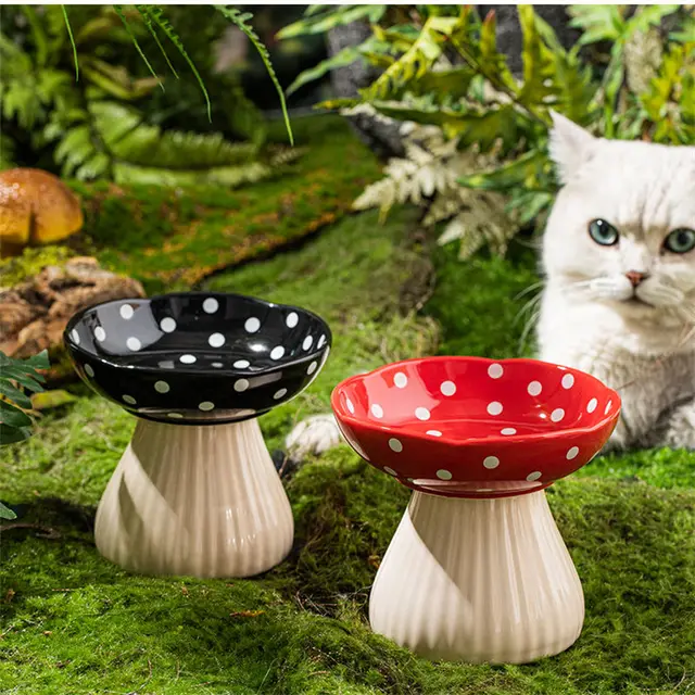 Cute Cartoon Mushroom Ceramic Pet Bowl High Foot Protection for Cervical Spine Feeder  for Puppy Dog Small Cat Pet Accessories 5