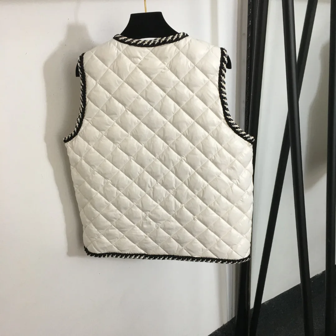 

Autumn and Winter New Women's High end Knitted Edge Diamond Checkered Down Vest Casual Coat