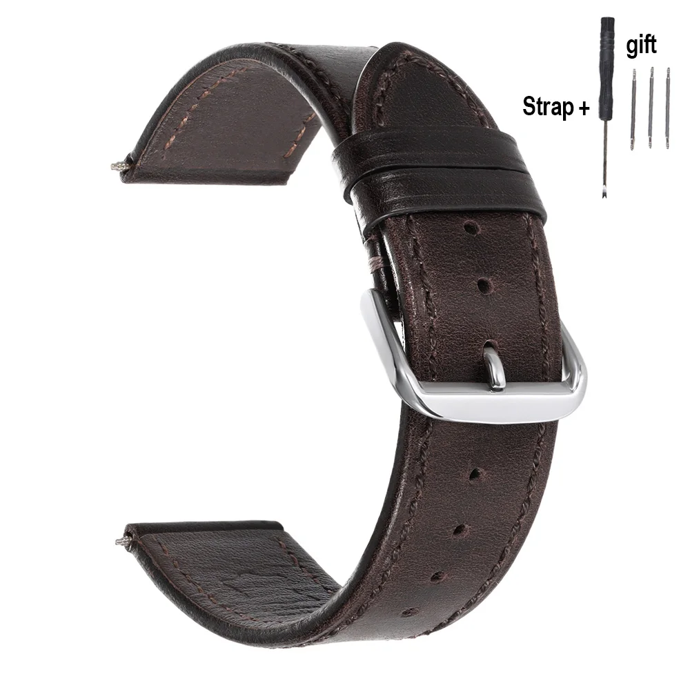 Vintage Genuine Calfskin Leather Watch Strap - Soft Oil Wax Finish in Black, Green, and Brown