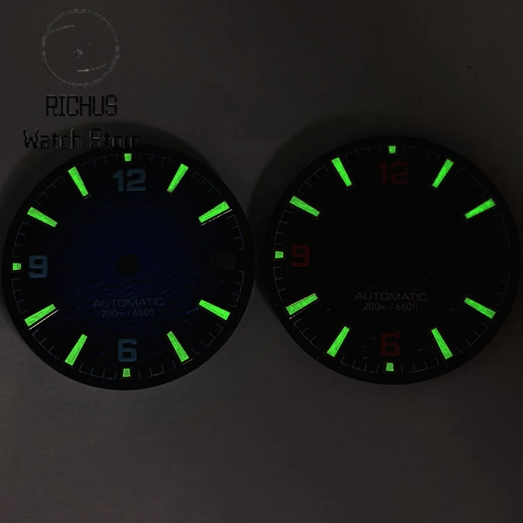 High-Quality Blue/Red Diving Watch Dial with Green Luminous Finish