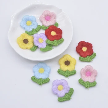 자수 뜨게 해바라기, DIY 아기 모자 클립 장식 액세서리, 모자 의류 바느질 패치, 20*28mm, 20 개