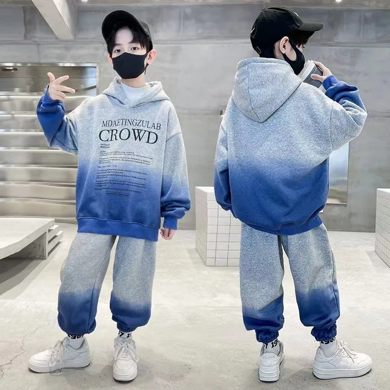 십대 소년 의류 세트 봄 레터 그라데이션 스웨트셔츠 풀오버와 바지 세트 어린이 소년 상하의 2피스 트랙수트