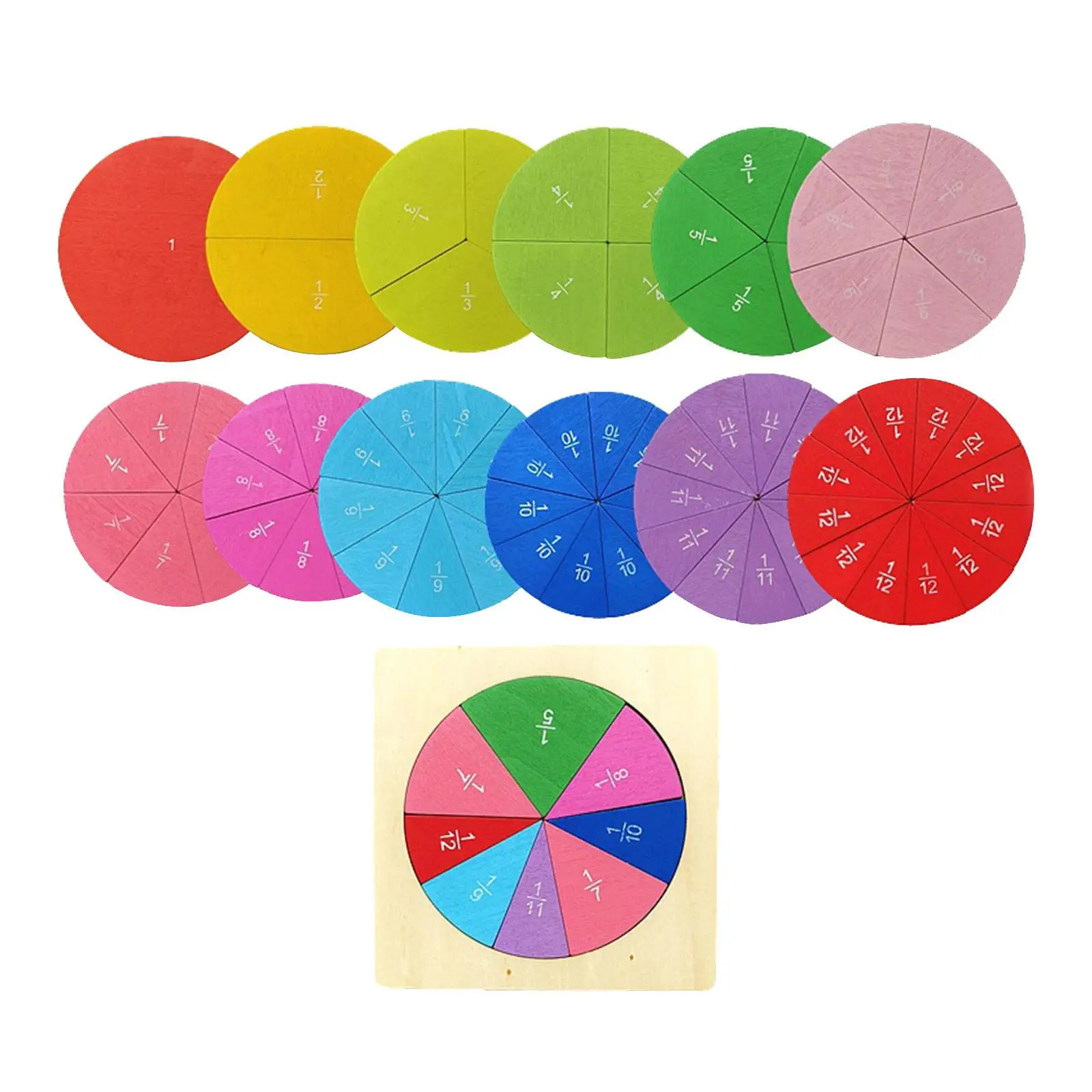 Wooden Math Learning Toys Children Learn Educational Numbers Math Manipulatives Fraction Circles for Age 6 7 8 9 10 Kids