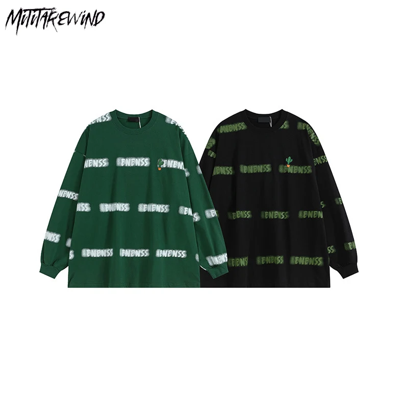 

Fashion Japanese Casual T Shirts Couple Long Sleeve Pullover O Neck Graphic Female Spring Autumn Harajuku Retro Hip Hop Tops