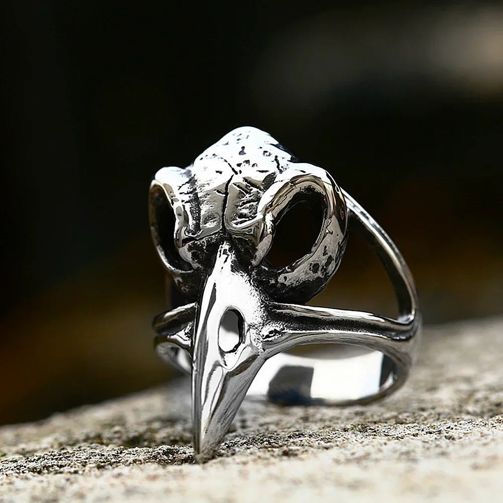 Gothic Raven Skull Ring for Men Vintage Nordic Odin Viking Crow Ring Stainless Steel Biker Amulet Viking Accessories Wholesale 2